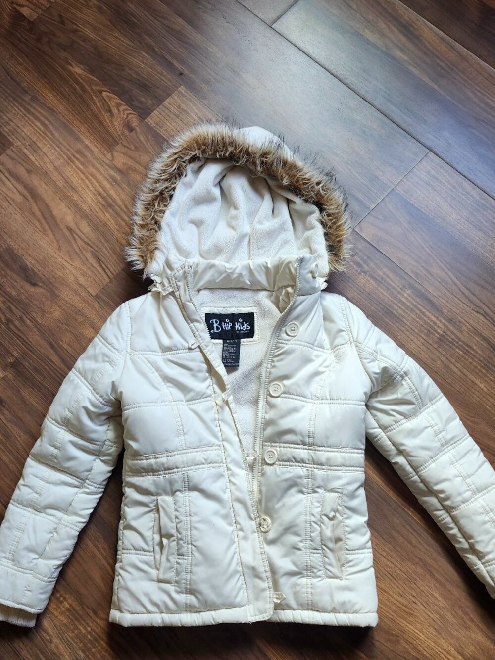 B HIP Hooded Puffer Jacket. Girls M. 10/12. White